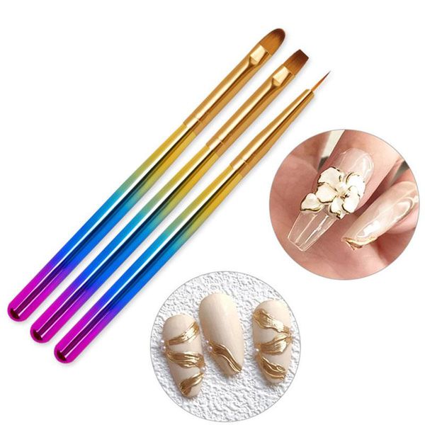 

nail brushes 3pcs/set brush for manicure art ombre acrylic uv gel polish painting drawing pen tools, Yellow