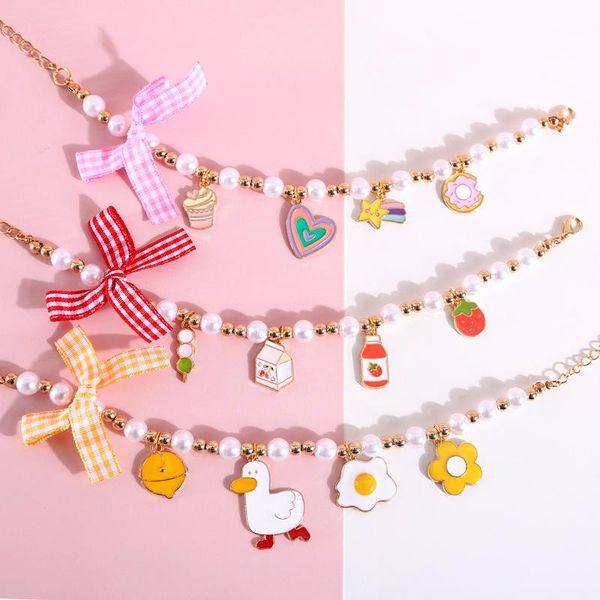 

summer refreshing pet pearl bow duck ice cream bell cute adjustable cat dog birthday neckband necklace decorations costumes