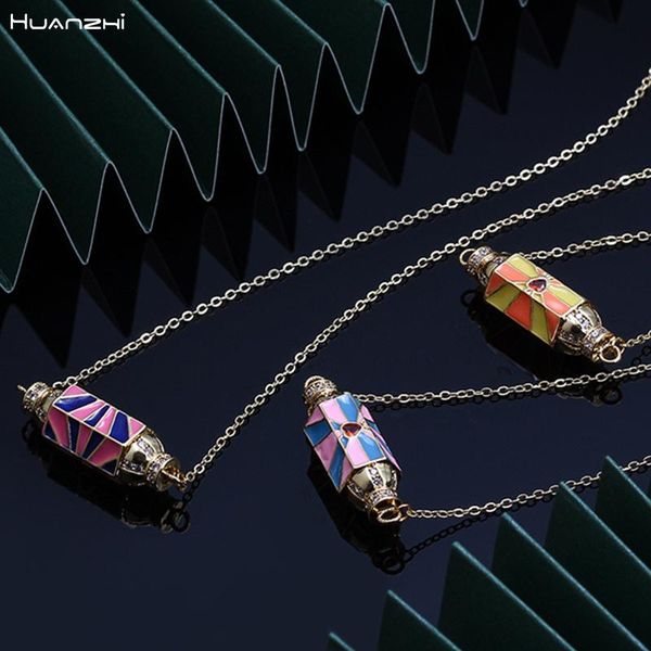 

chains huanzhi 2021 colorful geometric rhombus drip oil rhinestone necklace metal gold clavicle chain for women men party jewelry, Silver