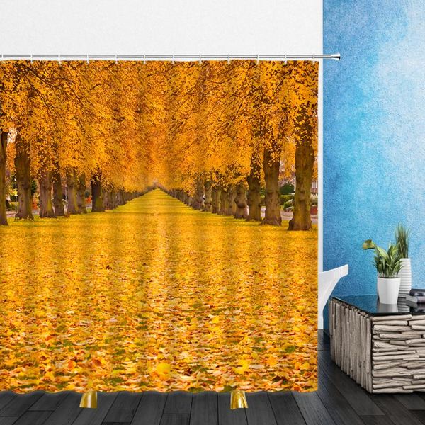 

landscape shower curtains autumn forest yellow leaves natural scenery bathroom home decor waterproof polyester cloth curtain set