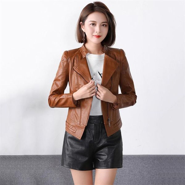 

women's leather & faux coat black red plus size loose pu jackets spring autumn korean fashion short slim moto clothing 1004