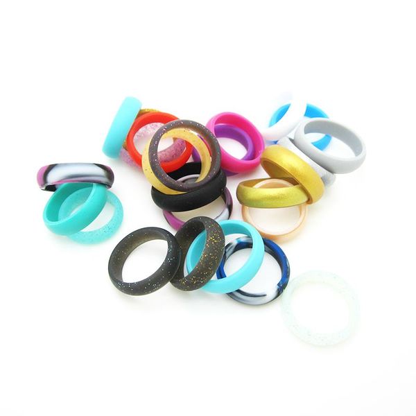 

2021 fashion silicone wedding band rings for women glitter rubber engagement ring comfortable flexible thin soft durable outdoor sports, White