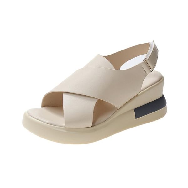 

sandals wedge women 2021 summer mmid-heel open-toe ladies thick-soled trifle cross soft-soled, Black