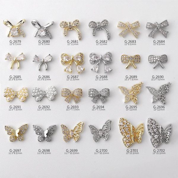 

nail art decorations 5pcs/bag butterfly zircon jewelry gold bow pearl double color preservation g-2679, Silver;gold