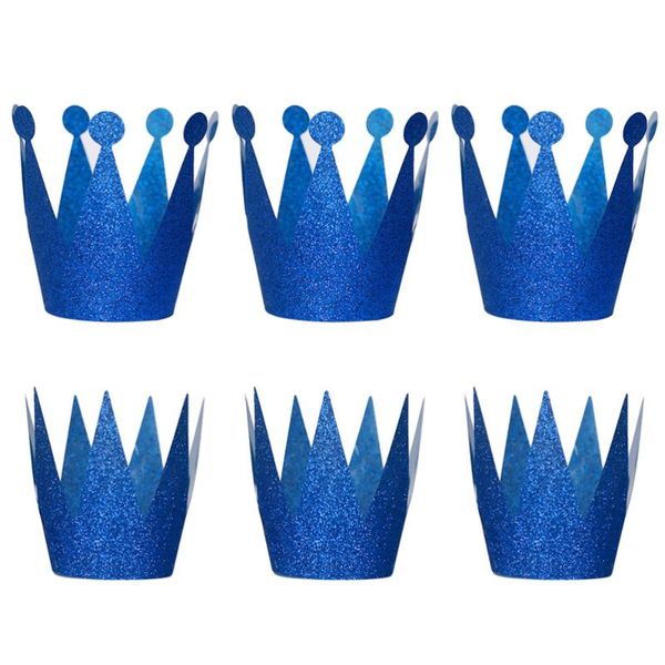 

party hats 6pcs glitter birthday crown prince crowns for kids and adults decorations (golden)