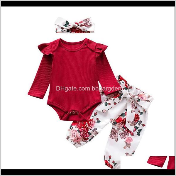 

baby, kids & maternityinfant baby girl clothes ruffles solid romper long sleeve +floral pants+headband outfits roupa infantil menina clo, White