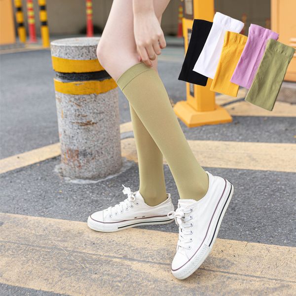 

socks thin velvet women's leg in summer solid knee half high women's silk black and white long women's, Black;white