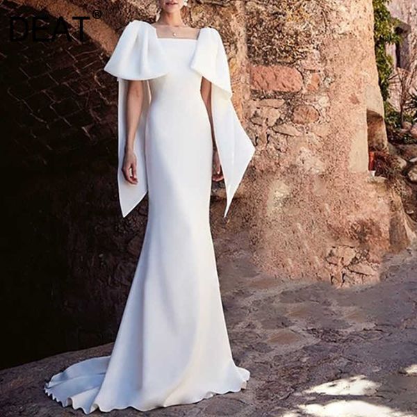 

[deat] spring summer fashion square collar high waist floor-length short sleeve white loose elegant dress women 13c788 210527, Black;gray