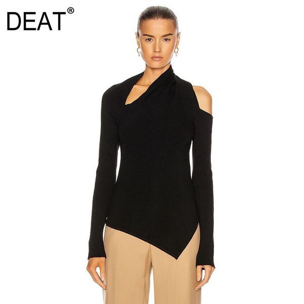 

deat spring new elastic fashion irregular collar long sleeve off shoulder slim fit black personality 7b0383 210428, White