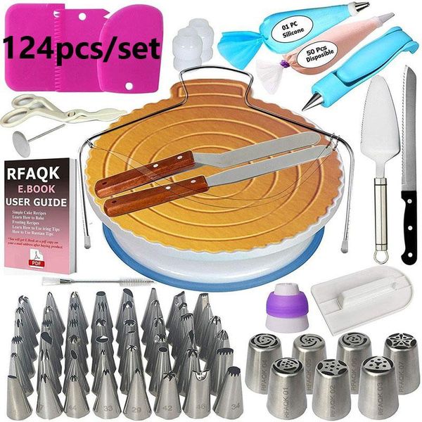 

124pcs/set cake turntable baking tools set russian nozzle scraper coupler tpu pastry bag &