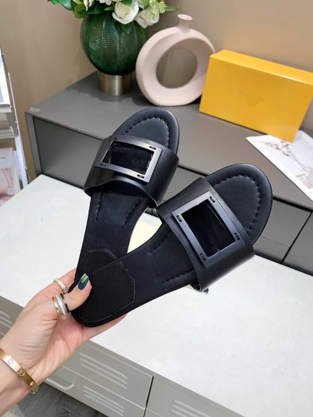 

2021 fashion slide sandals slippers for women with original box designer beach flip flops slipper size 35-42, Black