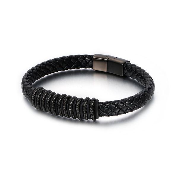 

bangle fashion twist black leather men gold silver stainless steel tape buckle punk simple trendy style