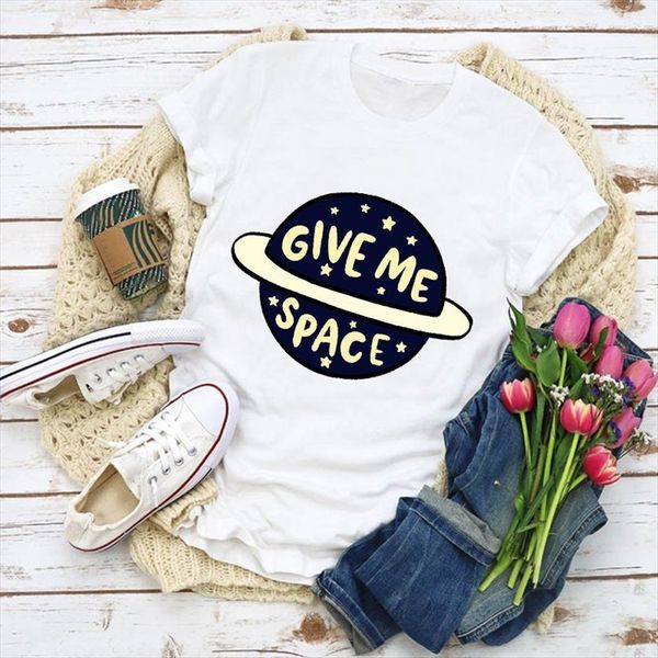 

graphic cartoon space universe print women t shirts summer clothes womens clothing tee female, White