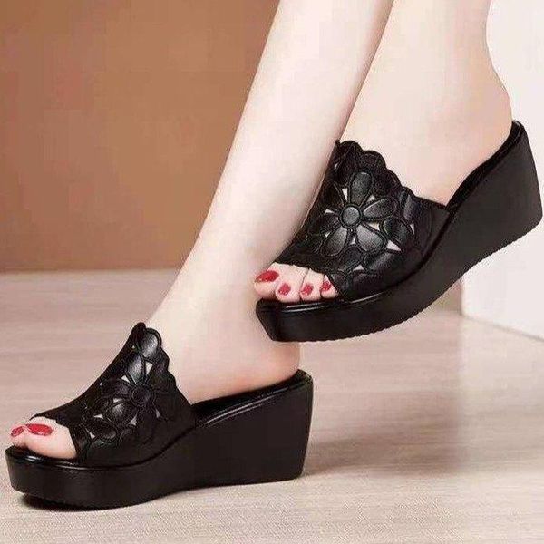 

slippers low shoes hoof heels rome fabric pu rubber basic, Black