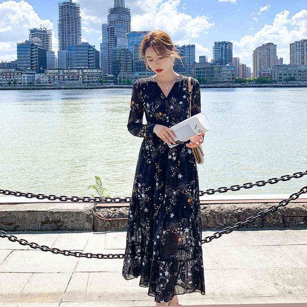 

luxury dress floral children's autumn sleeved french medium and long temperament starry dresses, Black;gray