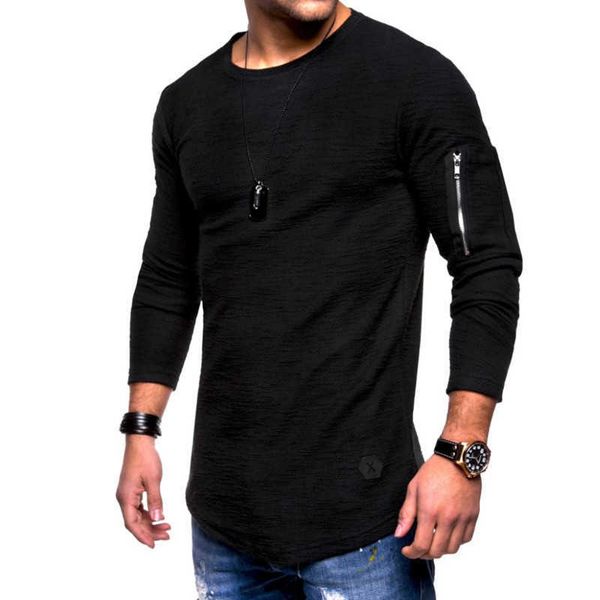 

men's t-shirts 2021 summer o-neck zipper pocket long sleeve men t shirt fitness sports workout gym black white gray cotton plus si, White;black