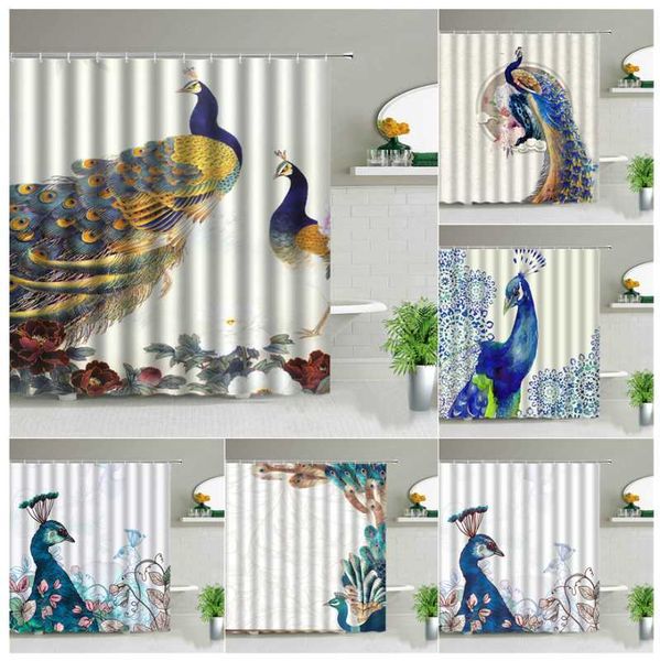 

peacocks shower curtains beaytiful birds pattern bathroom curtain bath screen decor waterproof fabric background wall covering