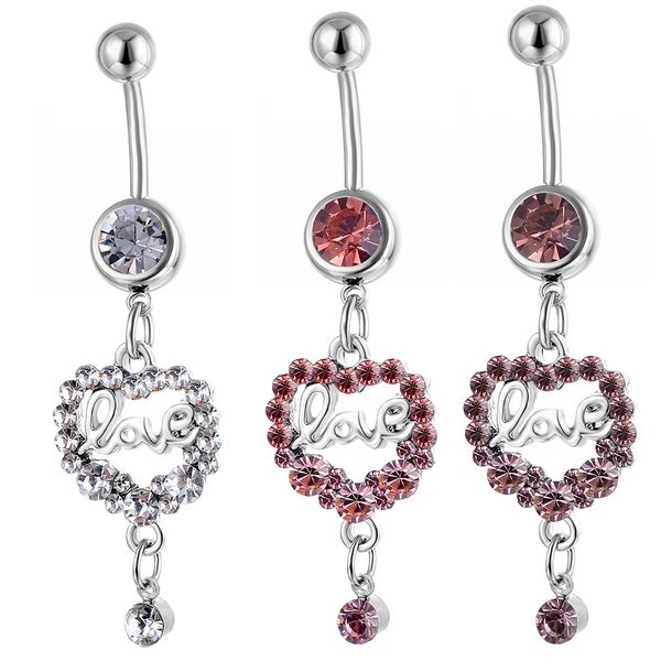 

d0559 love heart belly navel button ring mix colors, Silver
