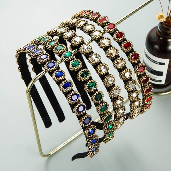 

elegant korean colorful crystal headband luxury geometric gem diamond hairband girls party hair accessory tiara bezel, Silver