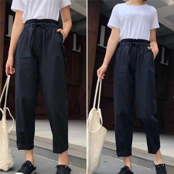 

women's pants & capris spring 2021 trousers, harem pants, three-color elastic waist lace-up casual product, Black;white