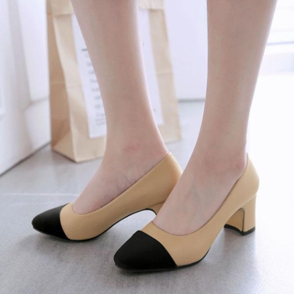 

dress shoes casual women's medium heel two color thick heels high sports, Black