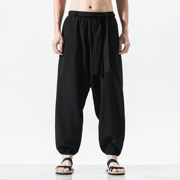 

mens casual black trousers elastic waist summer plus size cross pants vintage loose thin jogger sweatpants male sportswear men's