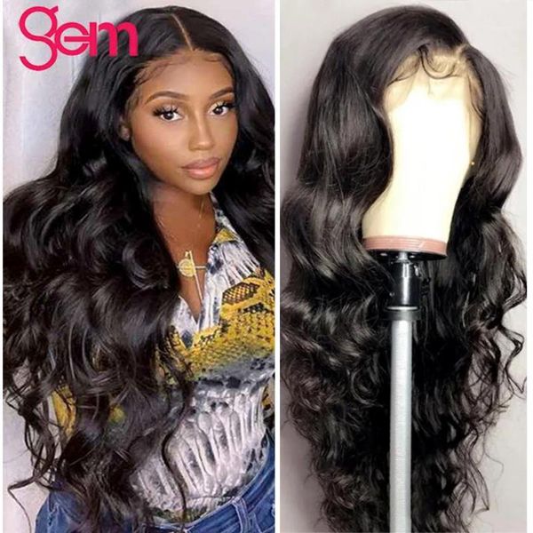 

transparent lace frontal wigs hd body wave front for women gem hair brazilian 30 inch 4x4 closure1, Black;brown