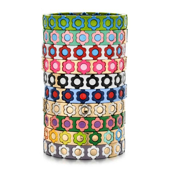 

bangles fashion cute flowers daisy bracelets colorful beaded wristlets handmade elastic wristband for women jewelry, Golden;silver