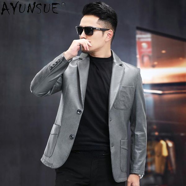 

men's leather & faux ayunsue 100% genuine sheepskin jacket men 2021 autumn spring real jackets clothes jaqueta masculina gmm365, Black