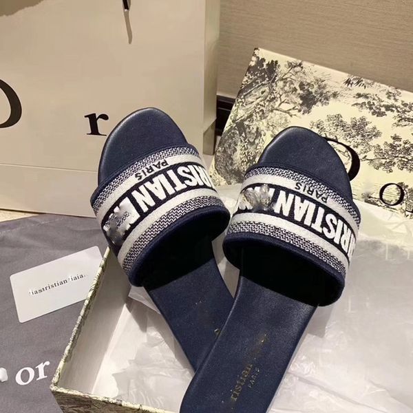 

wholesale d embroidered letter flat slippers for women to wear casual thick heel luxurysss designersss shoes yw, Black