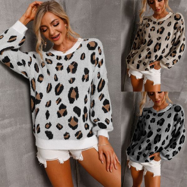 

2021 new large personalized leopard print autumn and winter women's sweater, White