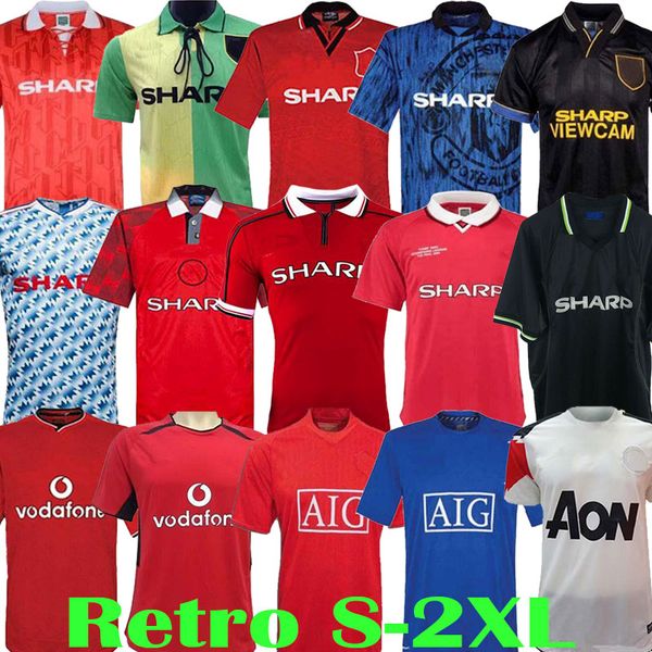 

retro manchester version 1994 96 2002 07 08 soccer jersey finals football giggs scholes beckham ronaldo 98 99 cantona keane solskjaer, Black;yellow