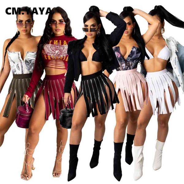 

cm.yaya autumn spring women high waist zipper fly patchwork skirts night club street party bodycon midi mini skirt 210412, Black