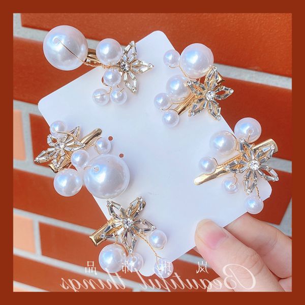 

korean bride headdress five pointed star hairpin travel p modeling accessories alloy pearl, Golden;silver