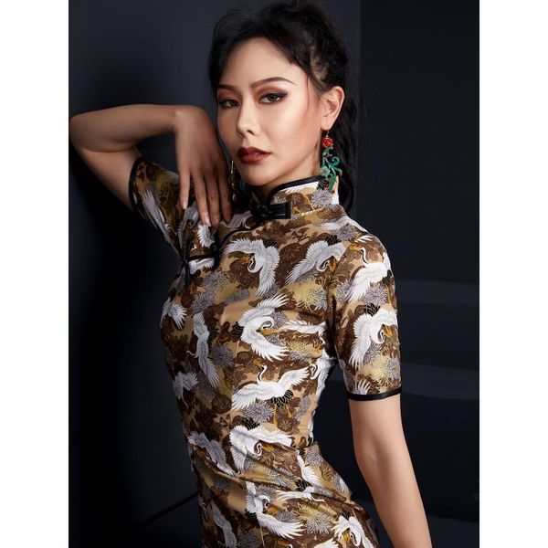 

activities original cranes printing chinese style restoring ancient ways improved split button long robe ethnic clothing, Red