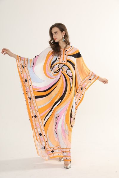 

new plus size printed loose robe o-neck batwing sleeve ankle-length bohemian dresses women 210421, Black;gray