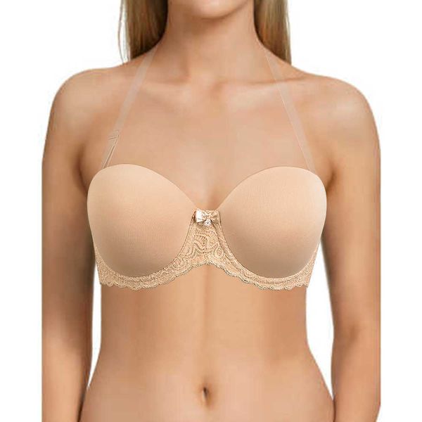 Vgplay Halter BH Plus Größe für große Brustfrauen dünne Tasse unterwirft Spitze Dessous Rückenless Cabrio transparent Riemen BHs 210623