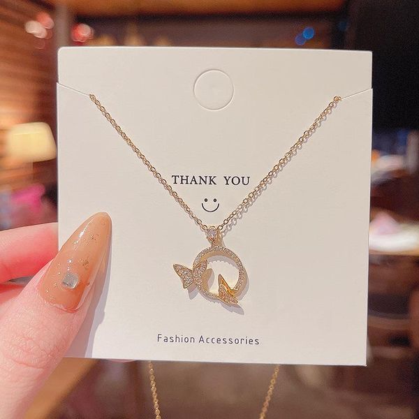 

pendant necklaces kaplan center hip-hop style zircon round butterfly copper alloy necklace jewelry gift, Silver