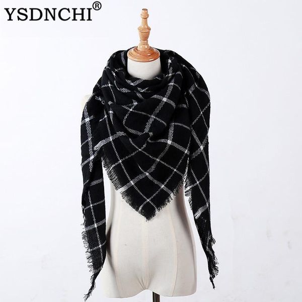 

scarves cashmere scarf plaid triangle shawl blanket winter pashmina bandana wraps long, Blue;gray
