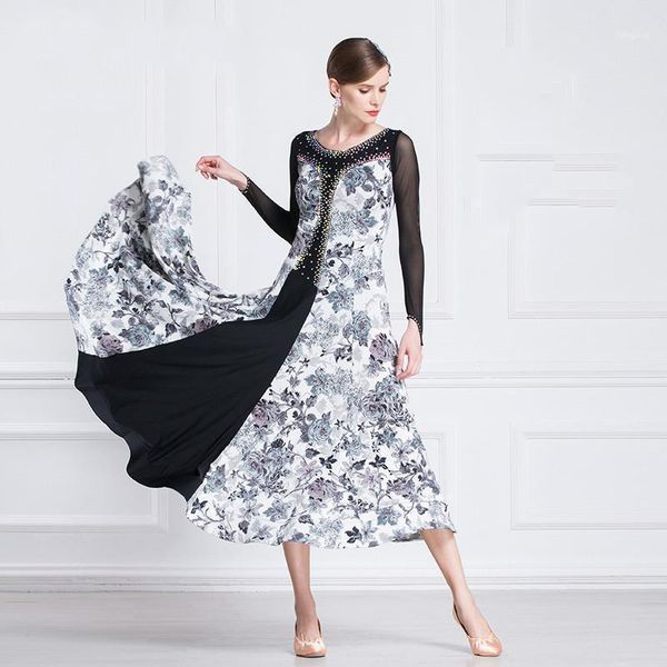 

the national standard modern dance clothing big pendulum dress practice ballroom dancing waltz-m18641, Black;red