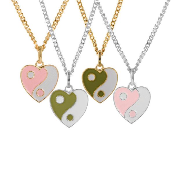 

chains heart shape tai chi necklaces for women men teens trendy classic style pink green yin yang necklace fashion jewelry gifts, Silver