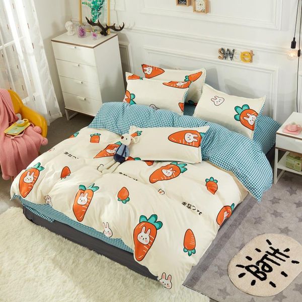

bedding sets 3pcs/4pcs cartoon carrot soft duvet bed cover comforter flat sheet twin full  king size pillowcases