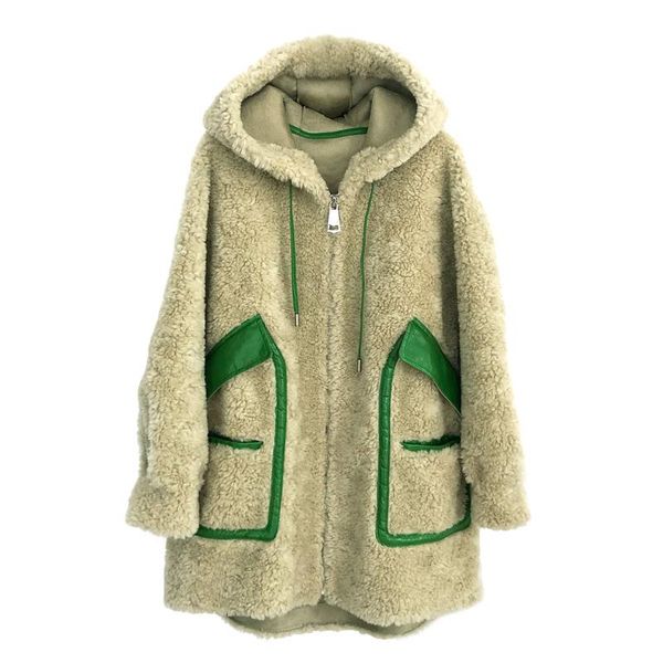 

women's fur & faux coat female winter clothes real 2021 korean long sheep shearing jacket women 100% wool coats vintage lw2032, Black