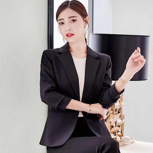 

women's suits & blazers elegant female blazer black slim autumn coat solid color temperament casual women 2021 all-match loose jacket, White;black