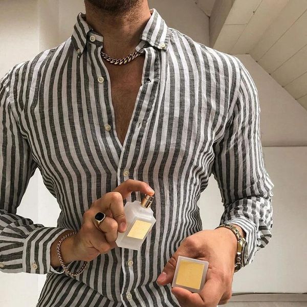 

men's casual shirts 2021 european and american style youth slim autumn striped lapel ordinary cotton shirt, White;black