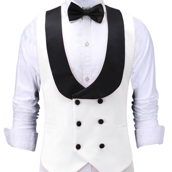

men's vests white men't vest double breasted waistcoat casual shawl lapel suit vest flat groomsmen coat for party custom size otho, Black;white