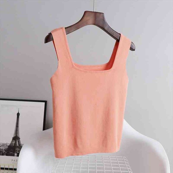 

ice silk knitted square collar women tanks short candy color summer fashion crop, White