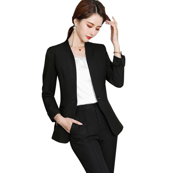 

women's suits & blazers 2021 latest v-neck elegant women pant suit ladies black apricot jacket blazer and trousers 2 piece set for work, White;black