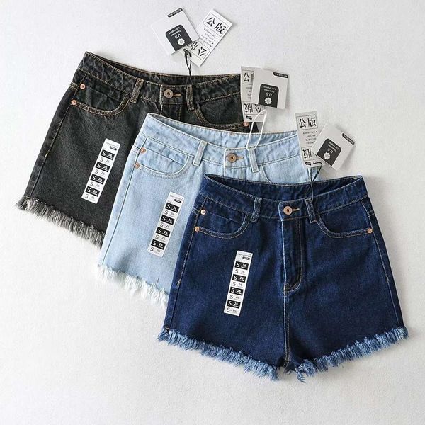 

wool tassel denim shorts high waist design pants denim shorts, Blue