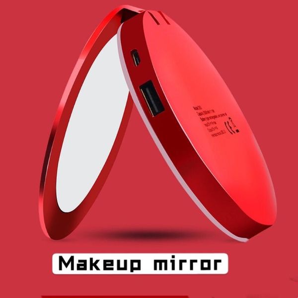 

compact mirrors send girls birthday gifts led folding makeup light mirror power bank round mini portable double-sided f